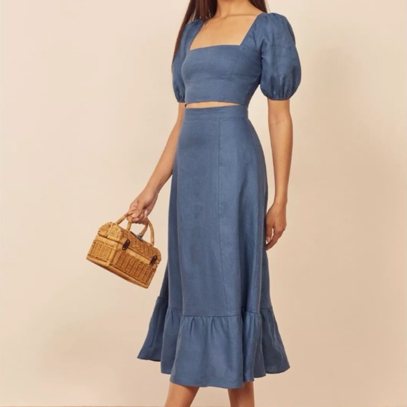Reformation Yucca linen two piece in blue size 0 - Picture 2 of 12